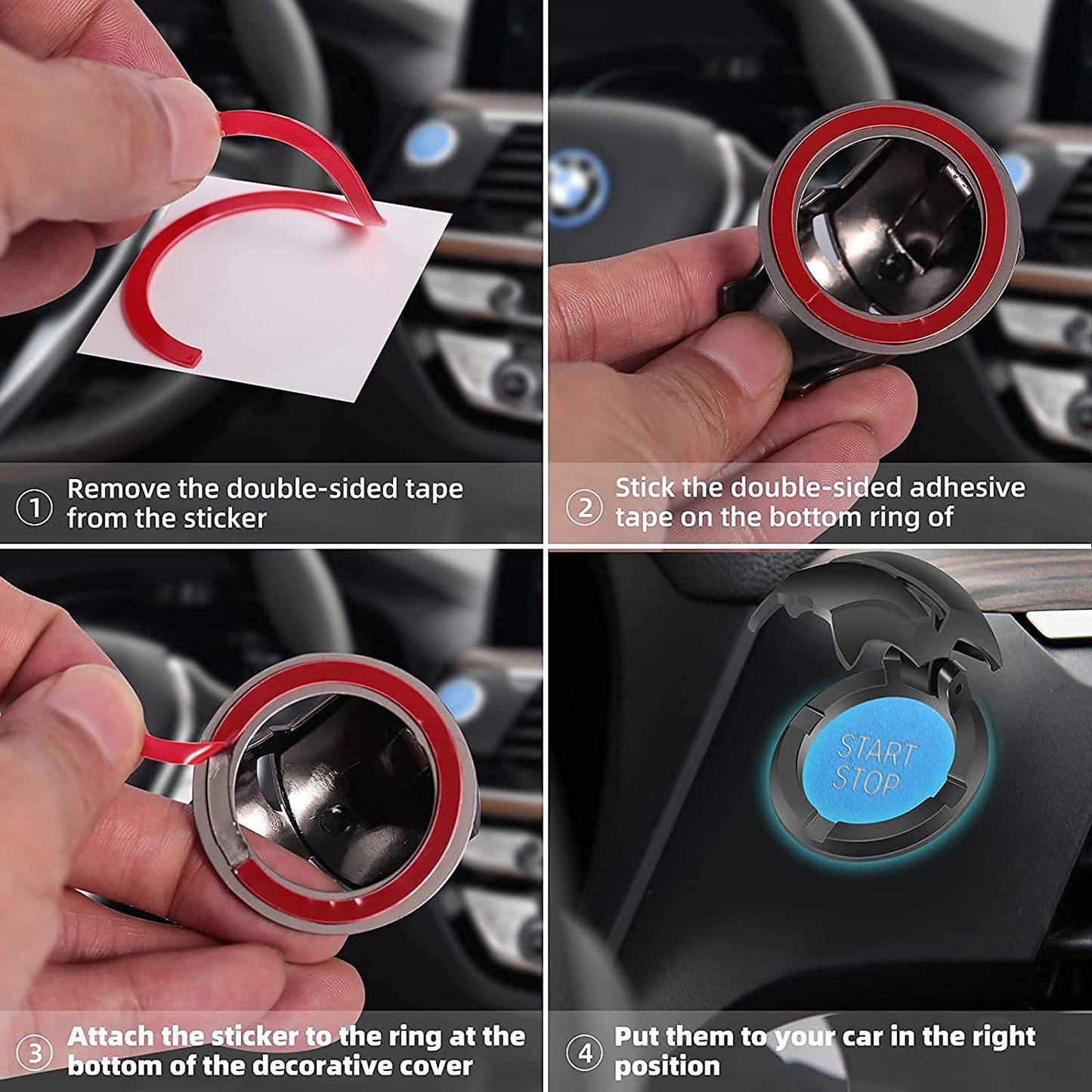 Maxxlite Push to Start Button Ignition Cover Car Engine Start Stop Button Cover Interior Universal Button Decoration Ring Pack of 1 Metal Black