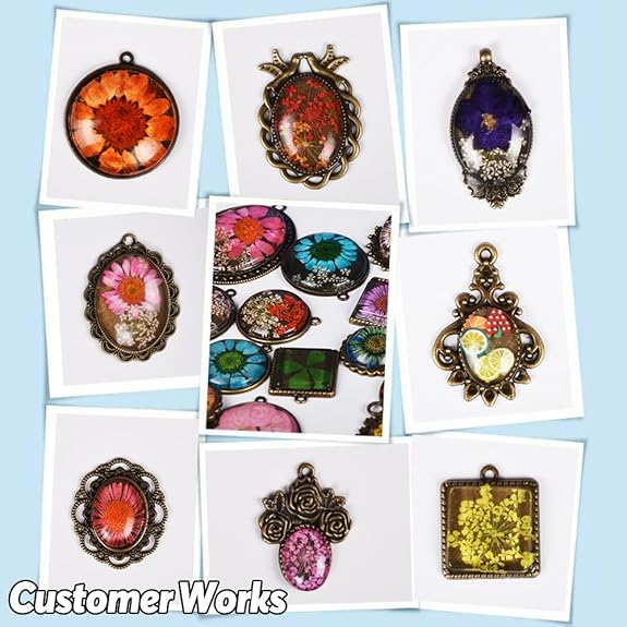 Maxxlite 64-Pieces Pendant Set, 16Pcs Oval Pendant Trays and 16Pcs Round Bezels with 32Pcs Glass Cabochon Round Clear Dome Tiles for Crafting DIY Jewelry Making