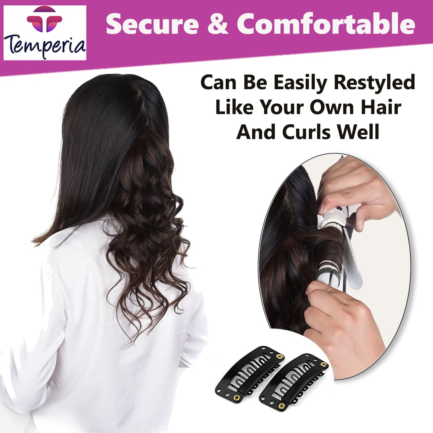 Maxxlite U Shape Snap Clip For Hair Extension Weft Wigs 32Mm- Black - 12Pcs