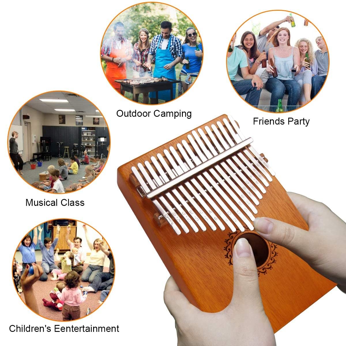 Maxxlite Thumb Piano 17 Keys Musical Instrument Kalimba with Engraved Notes and Tuning Hammer