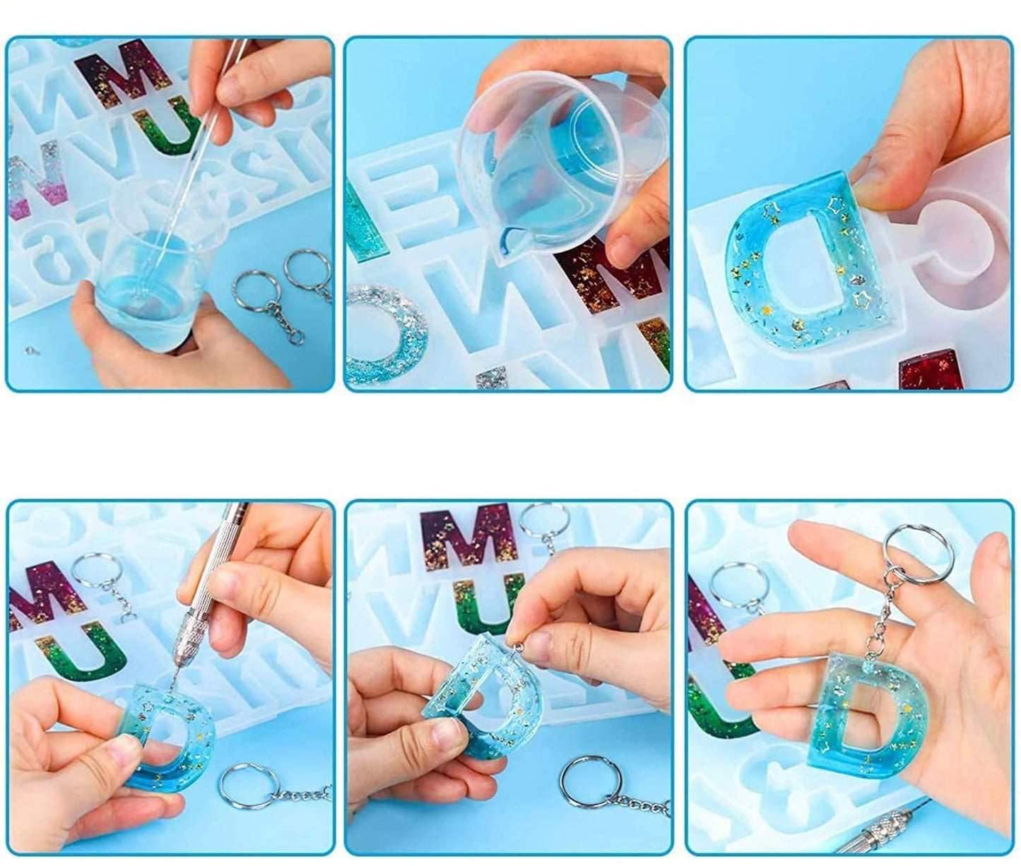 Maxxlite Alphabet Resin Casting Mold Letter and Numbers Resin Moulds DIY Letter Key Chain Pendant Jewelry Making Molds for Resin Silicone Epoxy Resin Moulds (Multicolor)