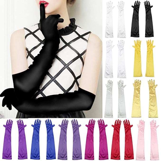 Maxxlite Women's Satin Opera Evening Long Gloves (Black, Free Size)