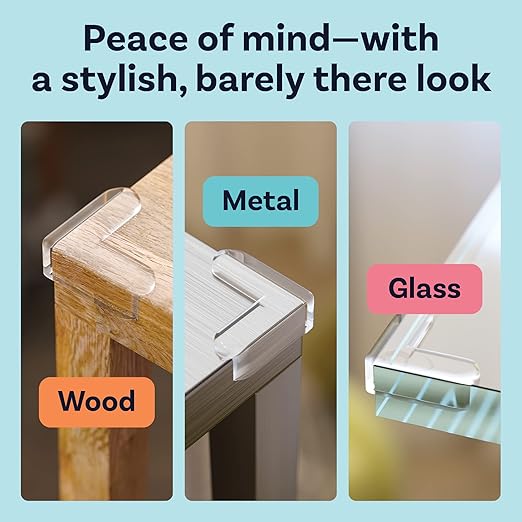 Maxxlite Corner Protector, Baby Proofing Corner Guards, Transparent, Covered Adhesive, Improved Tasteless Corner Covers For Furniture Sharp Corner, 12 Count