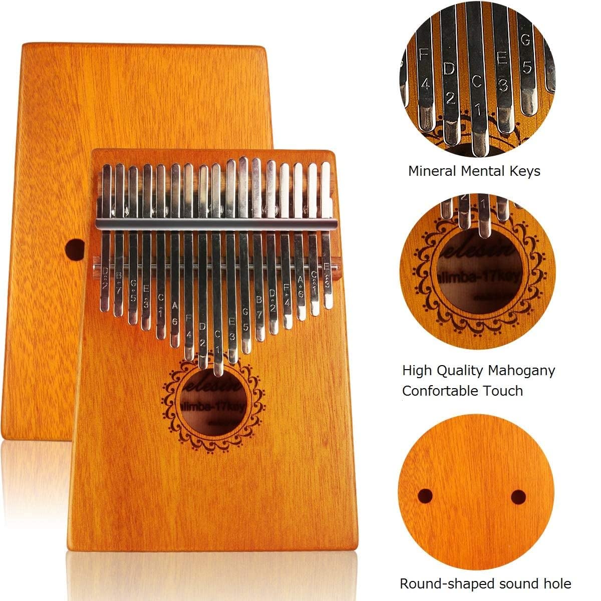 Maxxlite Thumb Piano 17 Keys Musical Instrument Kalimba with Engraved Notes and Tuning Hammer