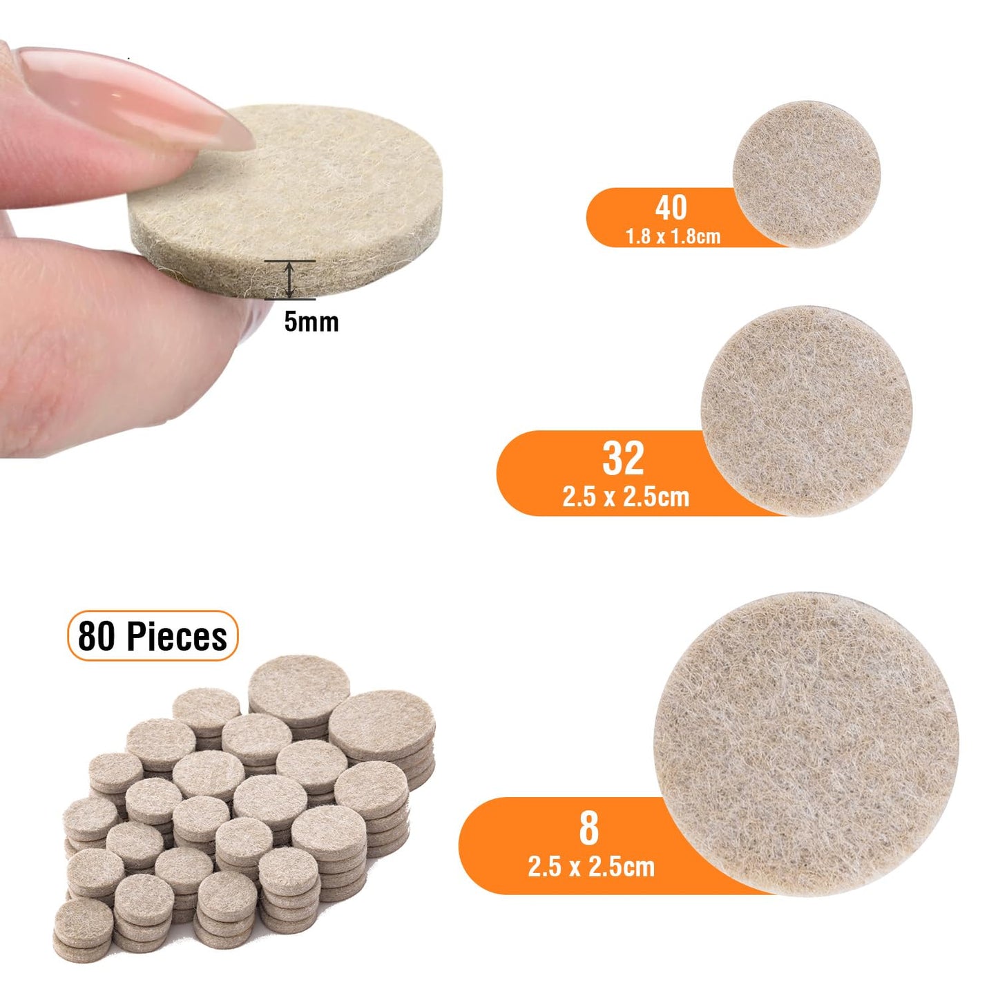 Maxxlite Chair Leg Floor Protector - 80 Pieces, Furniture Felt Pads | Non Skid Floor Protector | Noise Insulation Pad Floor Bumper, Beige