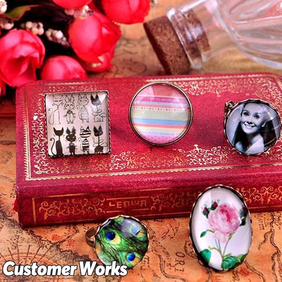 Maxxlite 64-Pieces Pendant Set, 16Pcs Oval Pendant Trays and 16Pcs Round Bezels with 32Pcs Glass Cabochon Round Clear Dome Tiles for Crafting DIY Jewelry Making