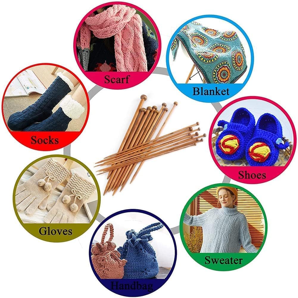 Maxxlite 36 pcs 18 Size Wood Knitting Needle Set 25cm or 35 cm Small to Large 2-10mm, Sturdy Round Blunt Yarn Knitting Needles Tool Kit