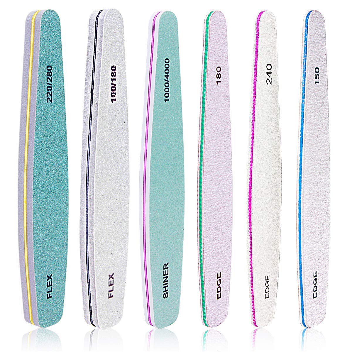 Maxxlite 6pcs Nail Files Set for Manicure, Nail Buffer Files Block Coarse Washable Nail Polisher Double Sided Nail Shaper Emery Boards for Acrylic & Natural Nails
