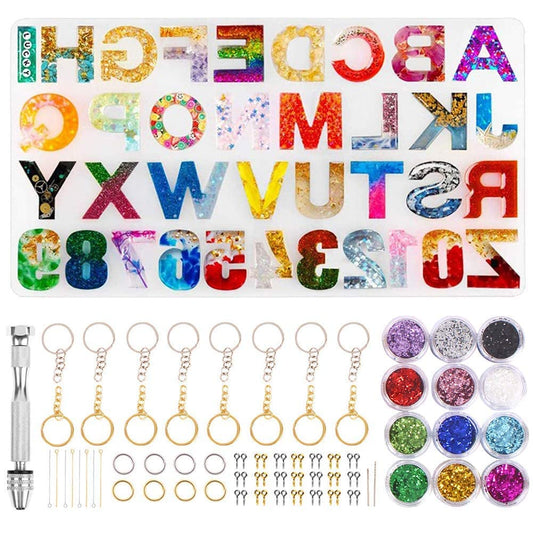Maxxlite Alphabet Resin Casting Mold Letter and Numbers Resin Moulds DIY Letter Key Chain Pendant Jewelry Making Molds for Resin Silicone Epoxy Resin Moulds (Multicolor)