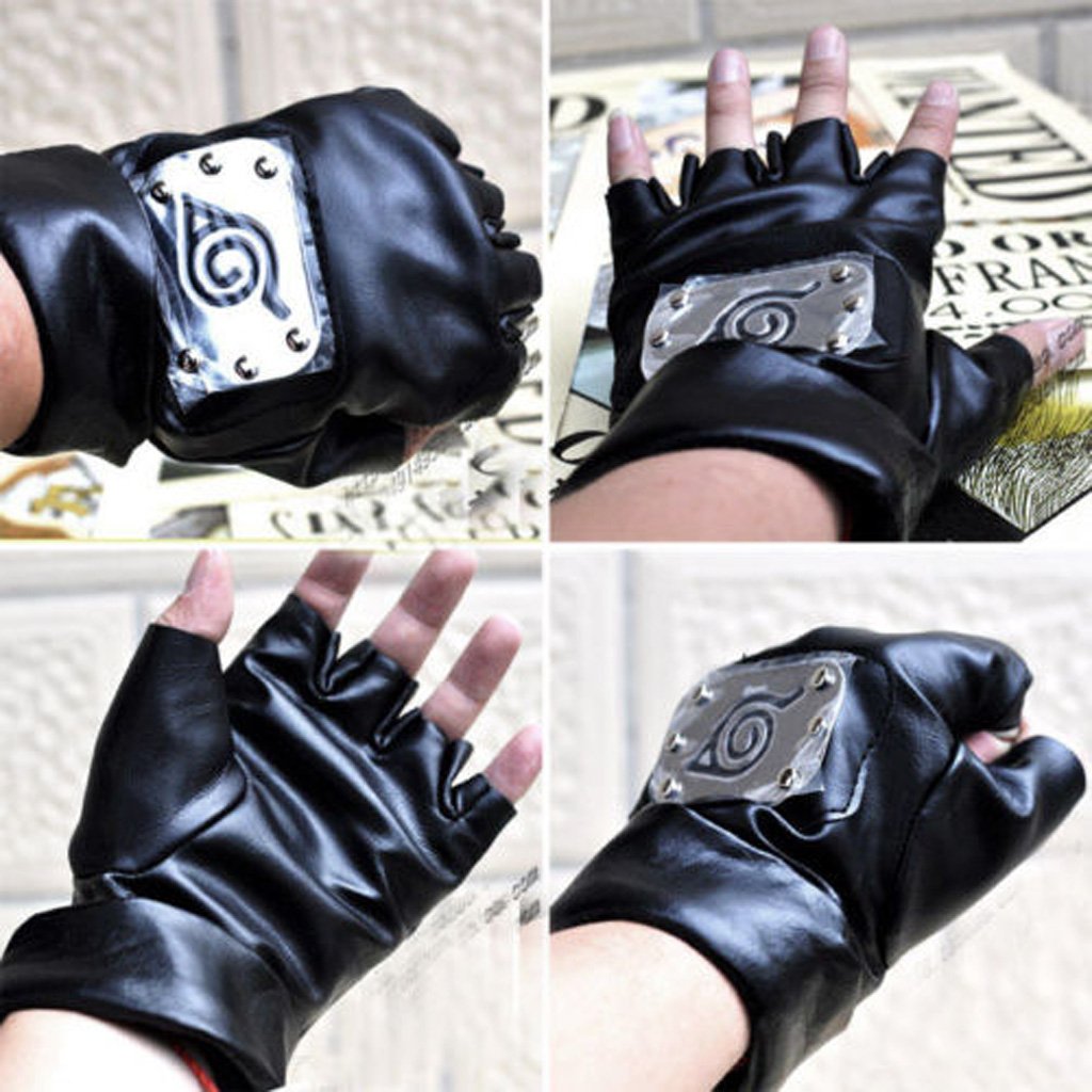 Maxxlite Anime Narute Konoha Hatake Kakashi PU Leather Gloves- Black