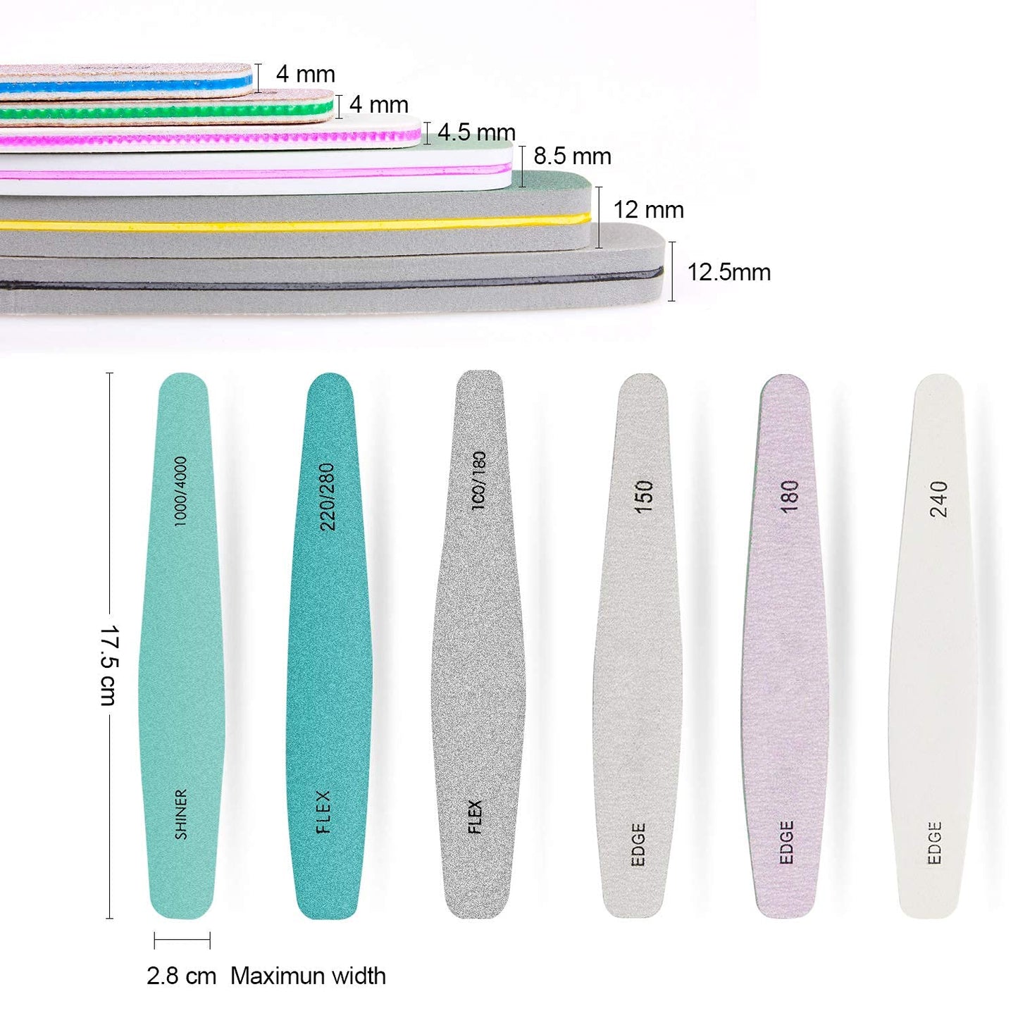 Maxxlite 6pcs Nail Files Set for Manicure, Nail Buffer Files Block Coarse Washable Nail Polisher Double Sided Nail Shaper Emery Boards for Acrylic & Natural Nails