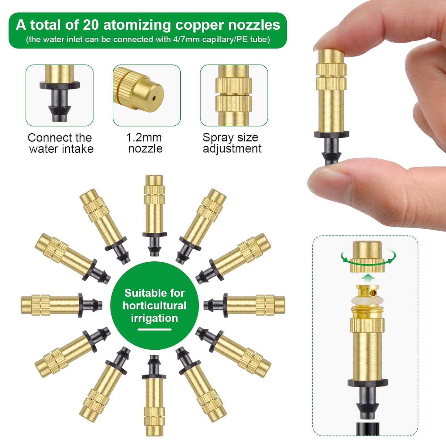 Maxxlite Adjustable Water Spray Nozzle Copper 4/7mm Nozzle Water Spray Drip Irrigation Nozzle Mist Sprayer Micro Sprinkler for Garden Cooling Irrigation Lawn Vegetables Greenhouse - 10 Pcs