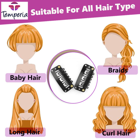 Maxxlite U Shape Snap Clip For Hair Extension Weft Wigs 32Mm- Black - 12Pcs